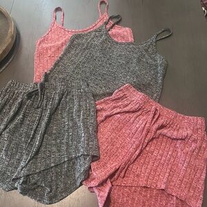 Cozy Knit Tank and Shorts Set - Pink and Gray